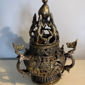 Brass Dragons & Lizards Designed Incense Burner